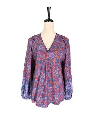 NATURAL LIFE Boho V-Neck Floral Blouse - Purple & Orange Size XS - 100% Rayon